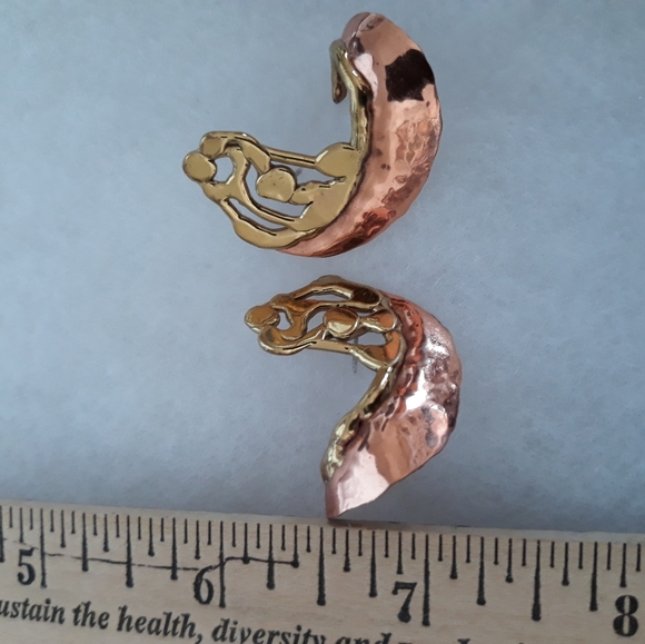 Artisan Crafted Copper & Brass Pierced Earrings - Picture 4 of 8